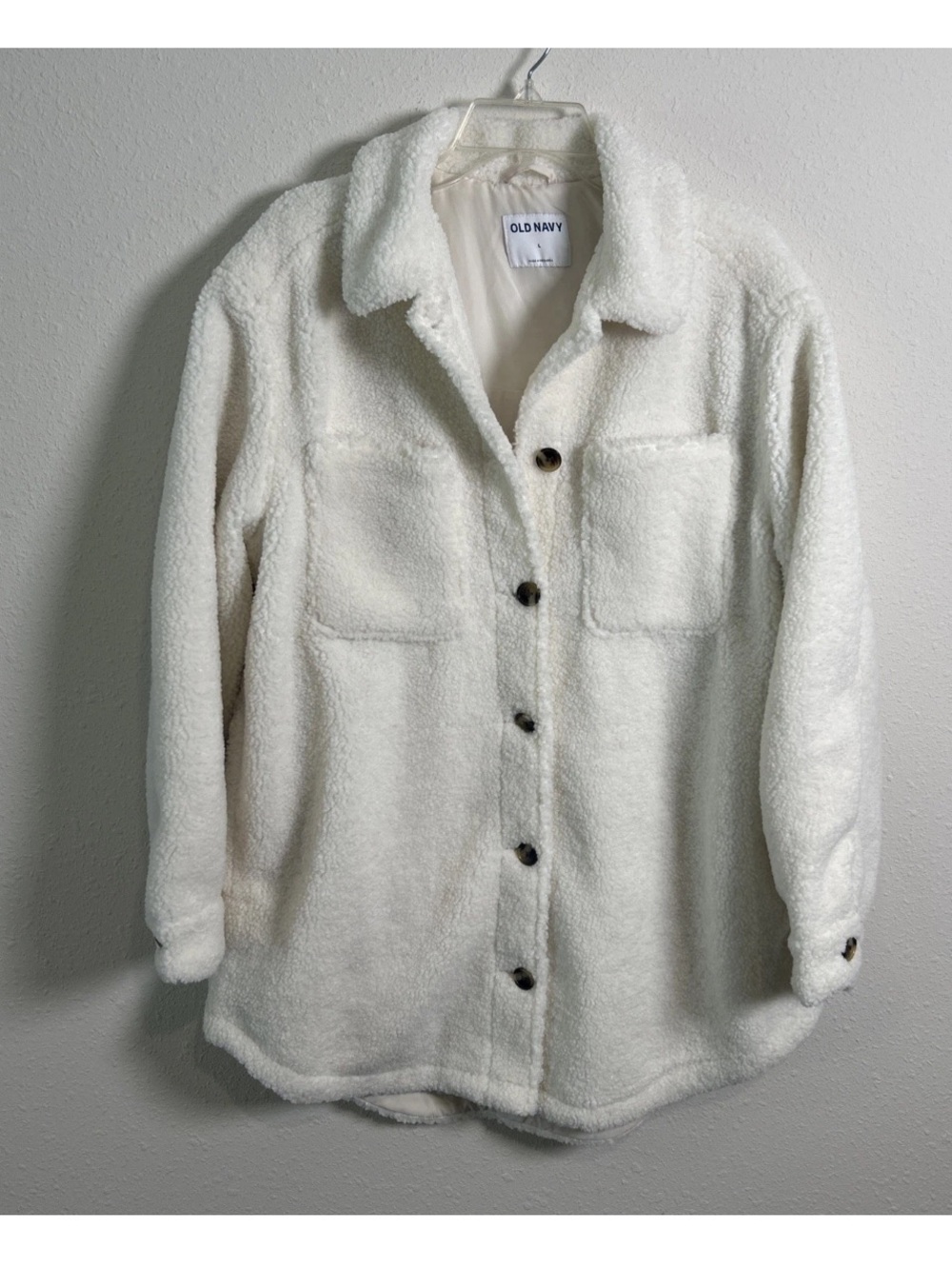 Old Navy Cozy Sherpa Button Up Shacket Off White Cream Faux Fur Women’s Large